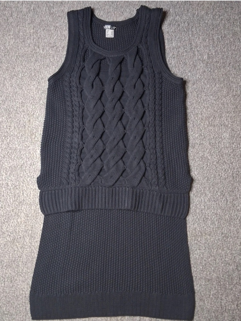 VENUS Charcoal Cable Knit Sleeveless Sweater Dress